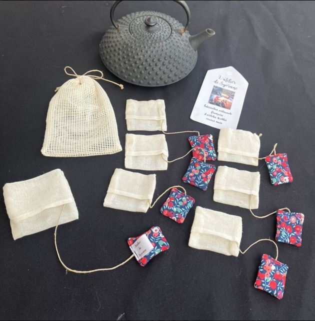 Lot de 7 sachets de thé réutilisables avec filet de lavage